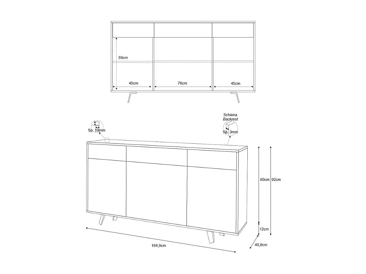 Moderner Wohnzimmer-Schrank 3 Türen 3 Schubladen Sideboard Küche Dalgo - Weiß - Calacatta-Marmor