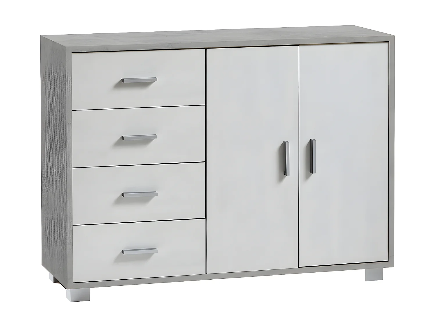 Mobile 2 ante 4 cassetti kit l116 p41 h86 in truciolare nobilitato color cemento e ossido bianco