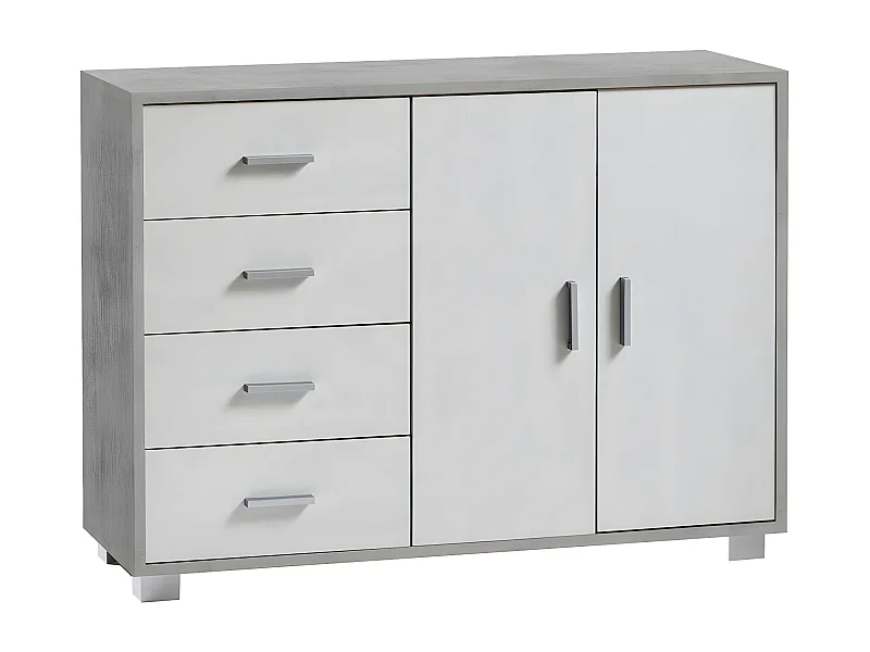 Mobile 2 ante 4 cassetti kit l116 p41 h86 in truciolare nobilitato color cemento e ossido bianco