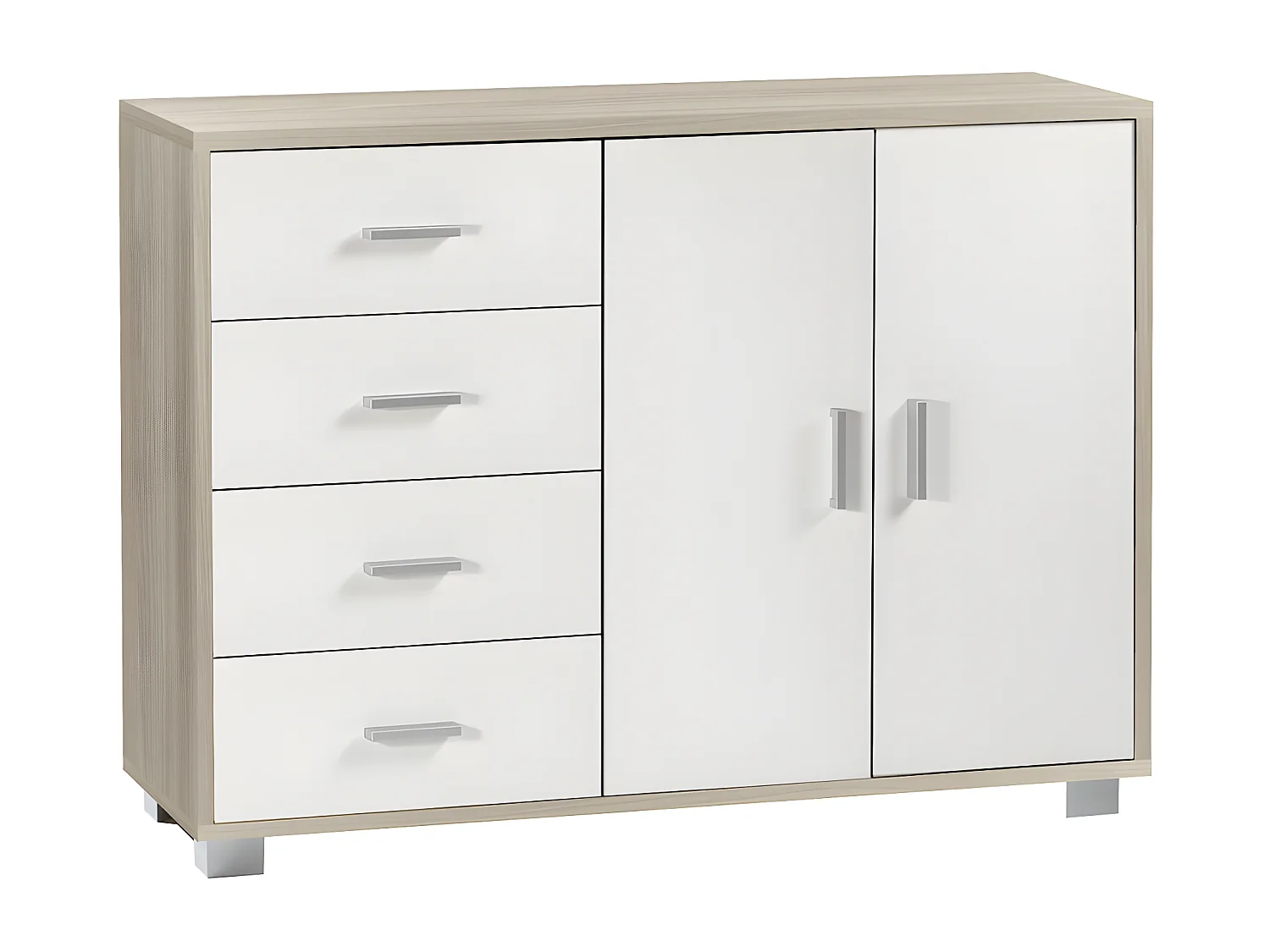 Mobile 2 ante 4 cassetti kit l116 p41 h86 in truciolare nobilitato color olmo chiaro e bianco fiamma