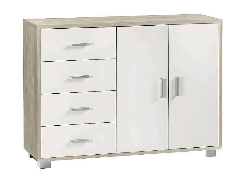 Mobile 2 ante 4 cassetti kit l116 p41 h86 in truciolare nobilitato color olmo chiaro e bianco fiamma