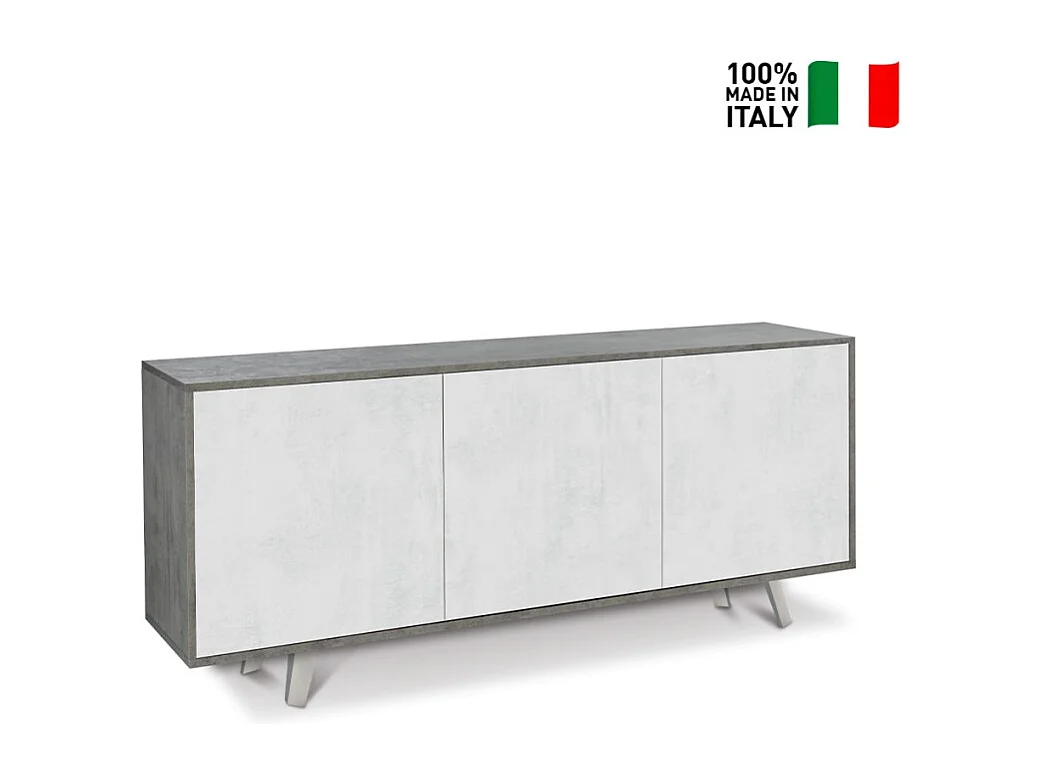 Mobile 3 ante kit l177 p41 h74 in truciolare nobilitato color cemento e ossido bianco