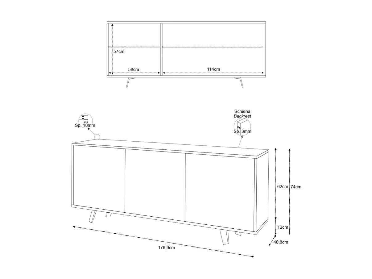 Mobile 3 ante kit l177 p41 h74 in truciolare nobilitato color cemento e ossido bianco