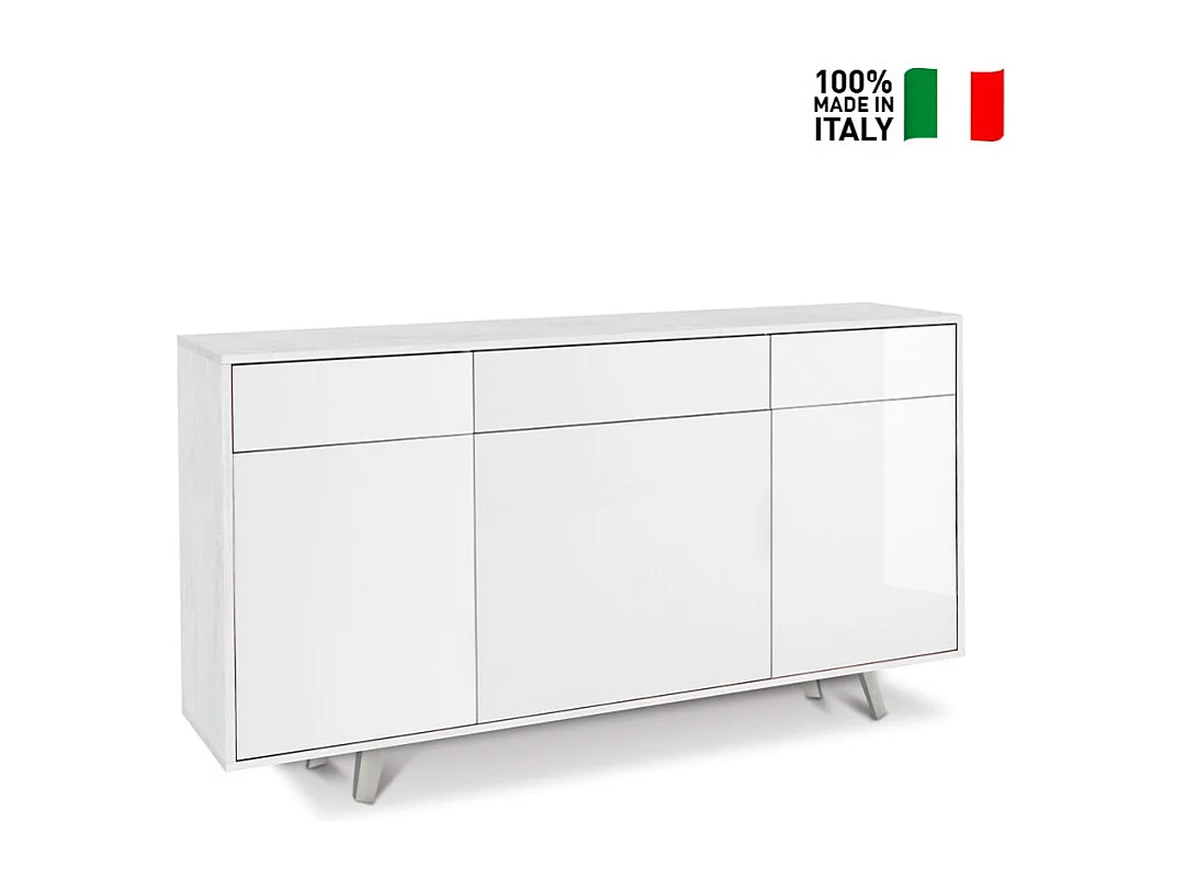 Mobile 3 ante 3 cassetti kit l164 p41 h92 in truciolare nobilitato color ossido bianco e bianco luci