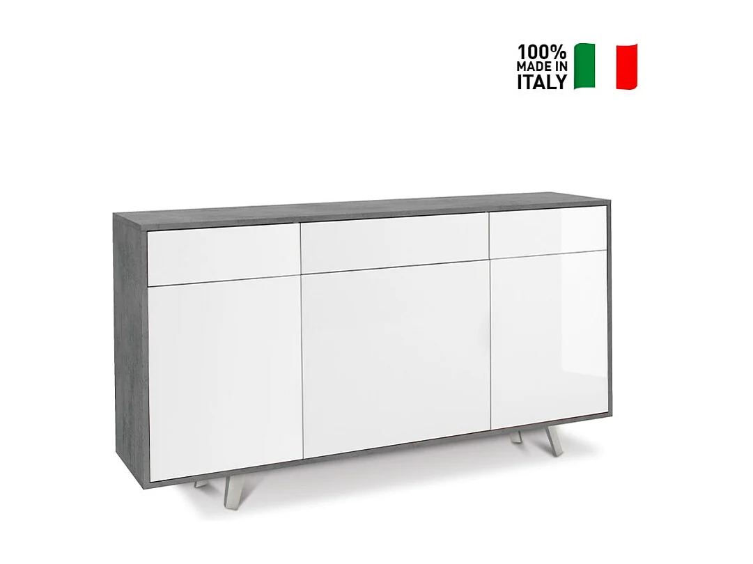 Moderne Küchenschrank Valdi mit 3 Türen und 3 Schubladen für das Wohnzimmer - Grau - Weiß