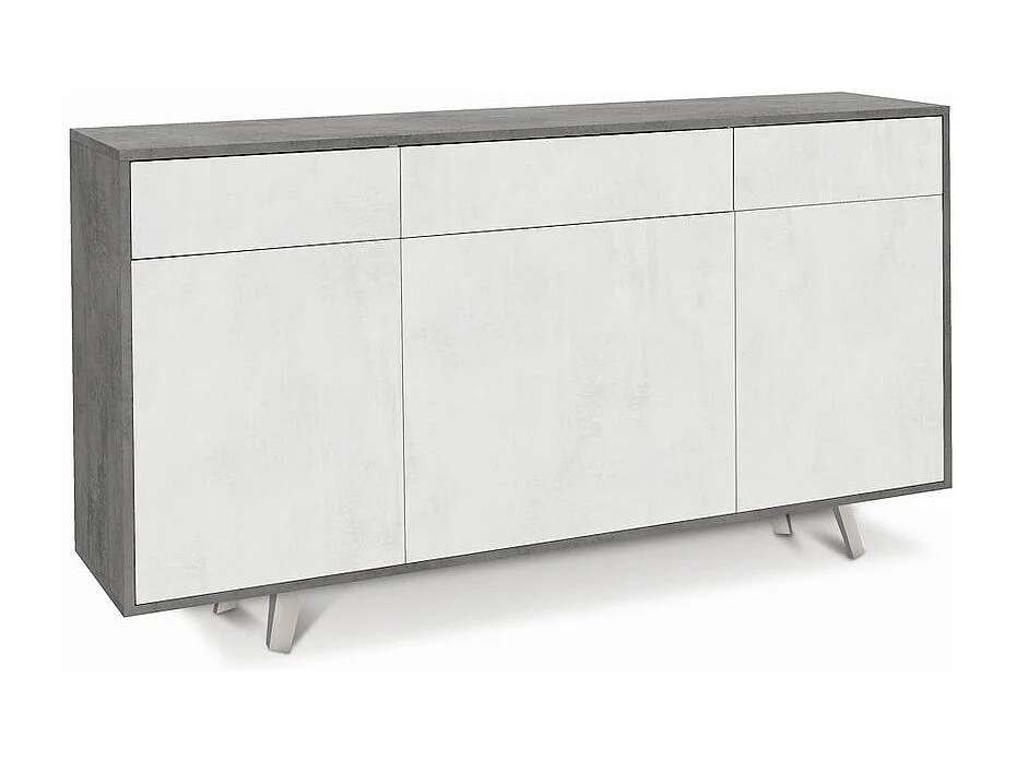 Moderner Wohnzimmer-Schrank 3 Türen 3 Schubladen Sideboard Küche Dalgo - Grau - Weiß