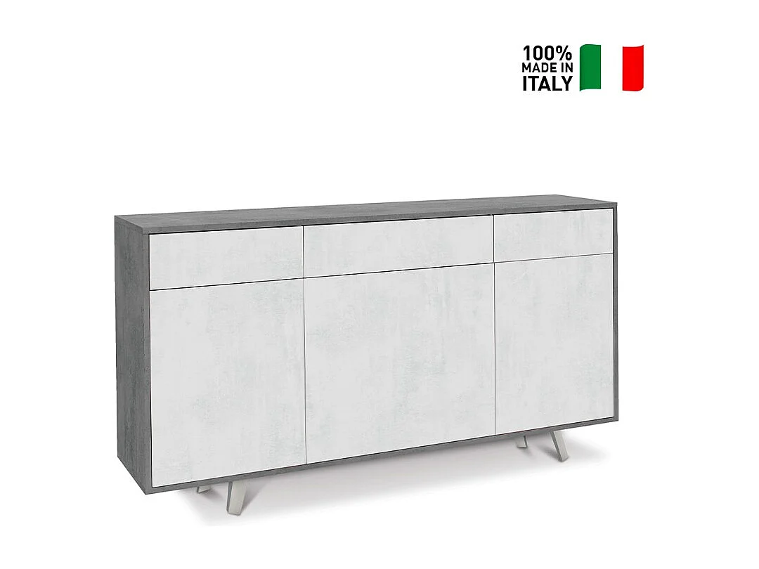 Moderner Wohnzimmer-Schrank 3 Türen 3 Schubladen Sideboard Küche Dalgo - Grau - Weiß