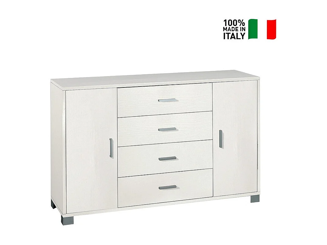 Sideboard Anrichte mit 2 Türen, 4 Schubladen, TV-Möbel Buffet Wohnzimmer Talia - Weiß