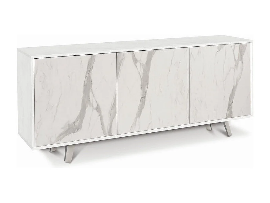 Mobile 3 ante kit l177 p41 h74 in truciolare nobilitato color ossido bianco e marmo calacatta