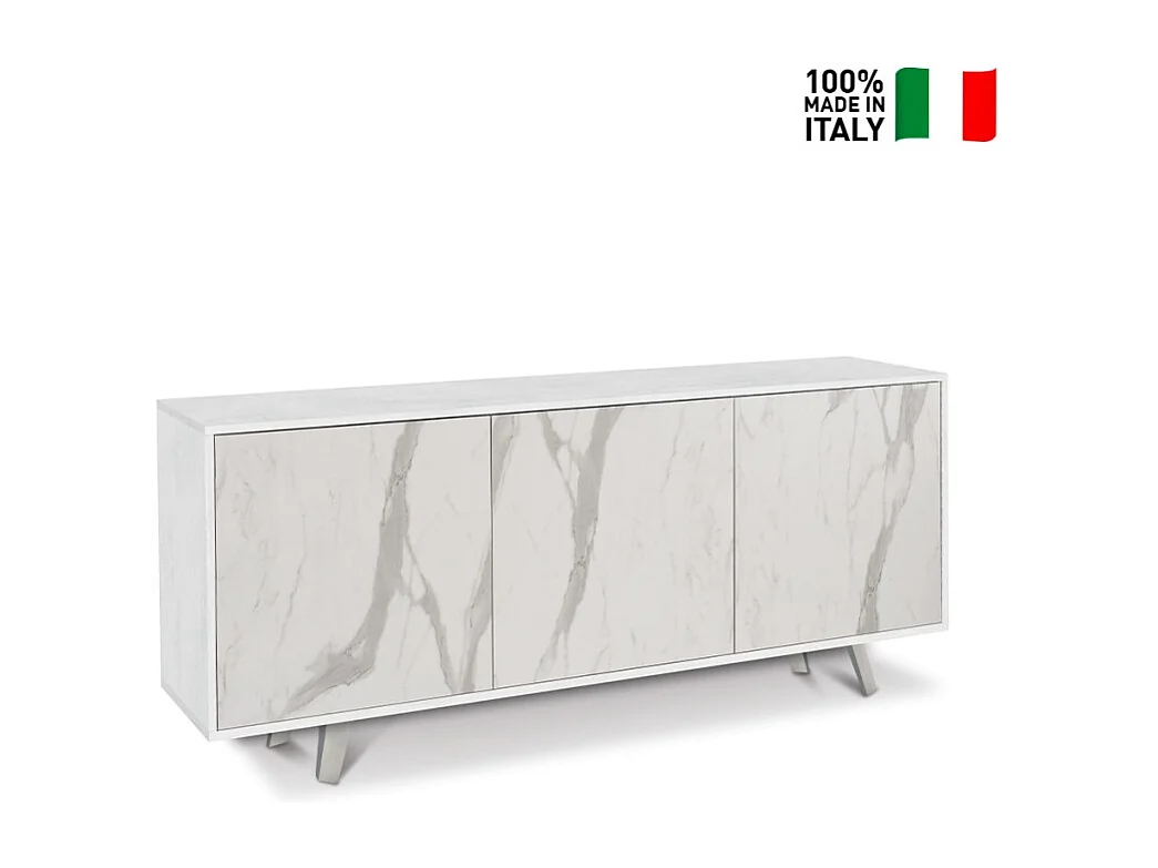 Mobile 3 ante kit l177 p41 h74 in truciolare nobilitato color ossido bianco e marmo calacatta