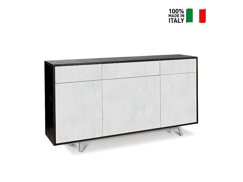 Buffet moderne 3 portes 3 tiroirs pour salon et cuisine Dalgo - Noir - Blanc