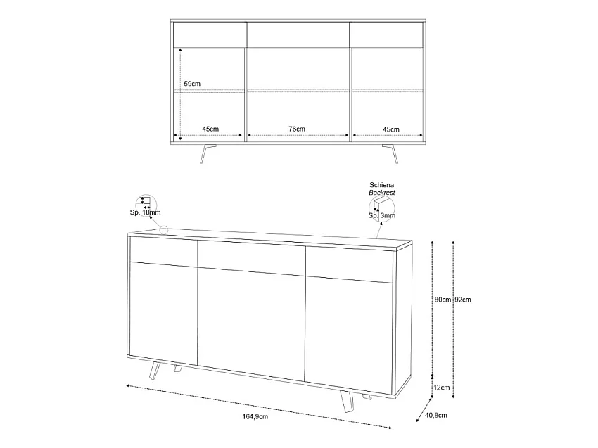 Buffet moderne 3 portes 3 tiroirs pour salon et cuisine Dalgo - Noir - Blanc
