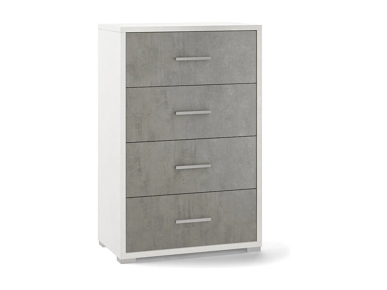 Cajonera dormitorio 4 cajones oficina diseño moderno Adelia - Blanco - Gris