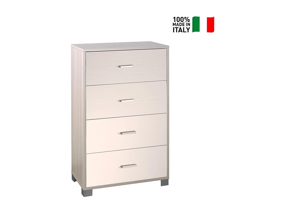 Cajonera dormitorio 4 cajones oficina diseño moderno Elita - Olmo - Blanco