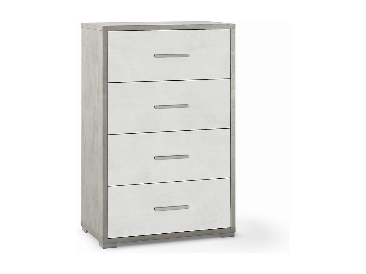 Cajonera dormitorio 4 cajones oficina diseño moderno Adelia - Gris - Blanco