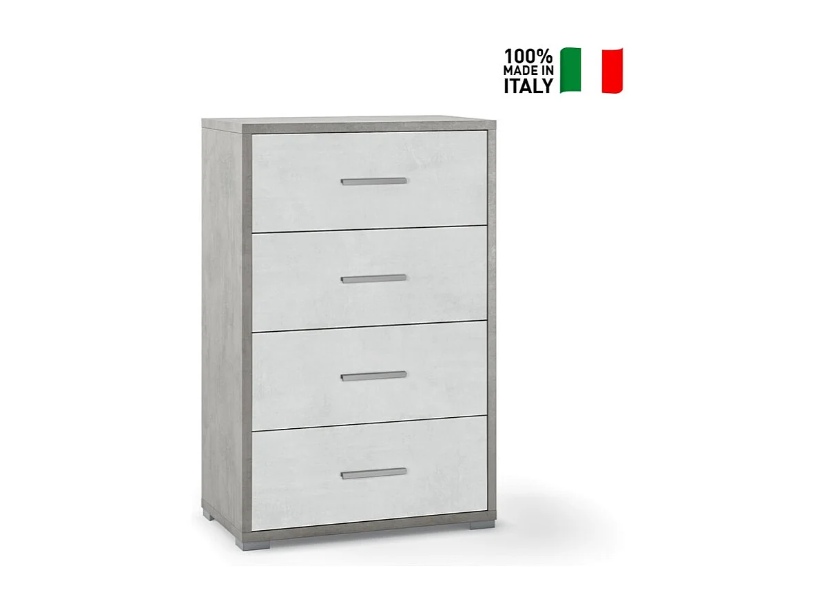 Cajonera dormitorio 4 cajones oficina diseño moderno Adelia - Gris - Blanco