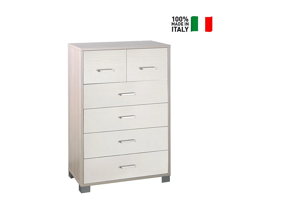 Moderne Design-Kommode 6 Schubladen Wohnzimmer Schlafzimmer Mera - Ulme - Weiß