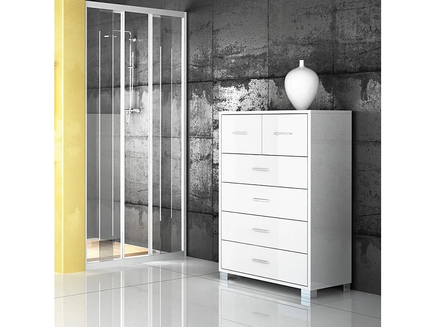 Moderne Design-Kommode 6 Schubladen Wohnzimmer Schlafzimmer Mera - Weiß