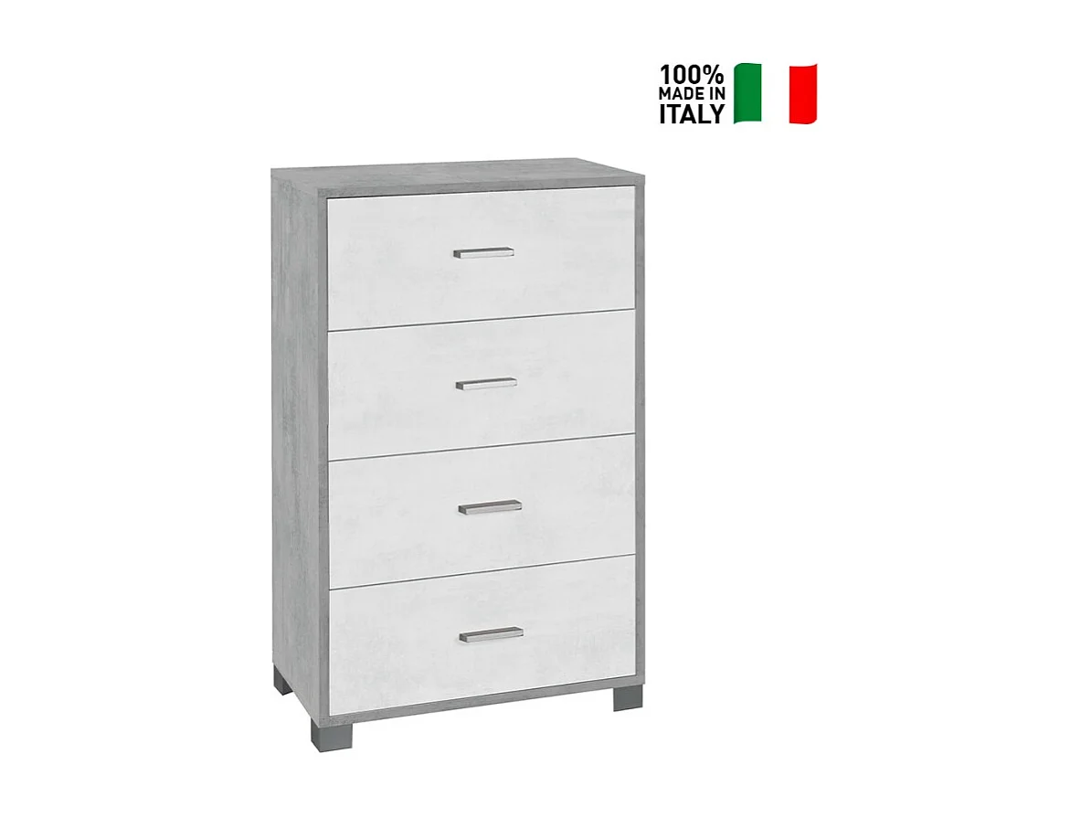 Cajonera dormitorio 4 cajones oficina diseño moderno Elita - Gris - Blanco