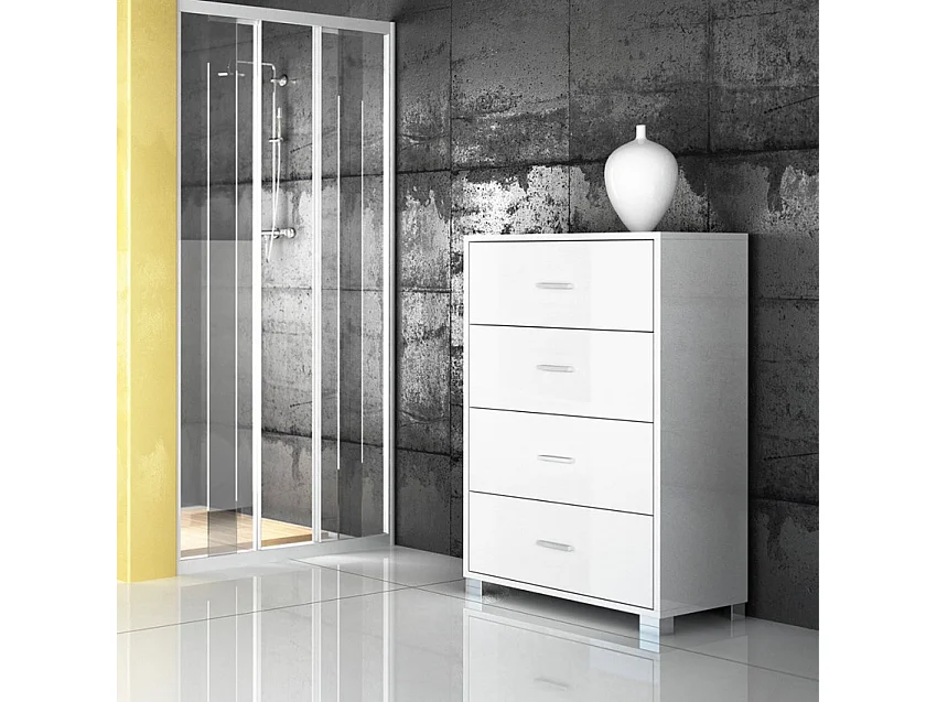 Cajonera dormitorio 4 cajones oficina diseño moderno Elita - Gris - Blanco