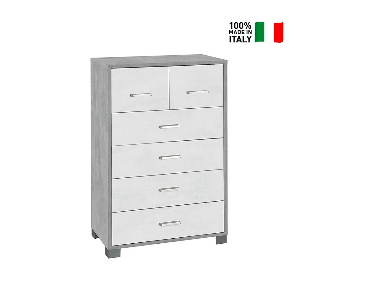 Moderne Design-Kommode 6 Schubladen Wohnzimmer Schlafzimmer Mera - Grau - Weiß