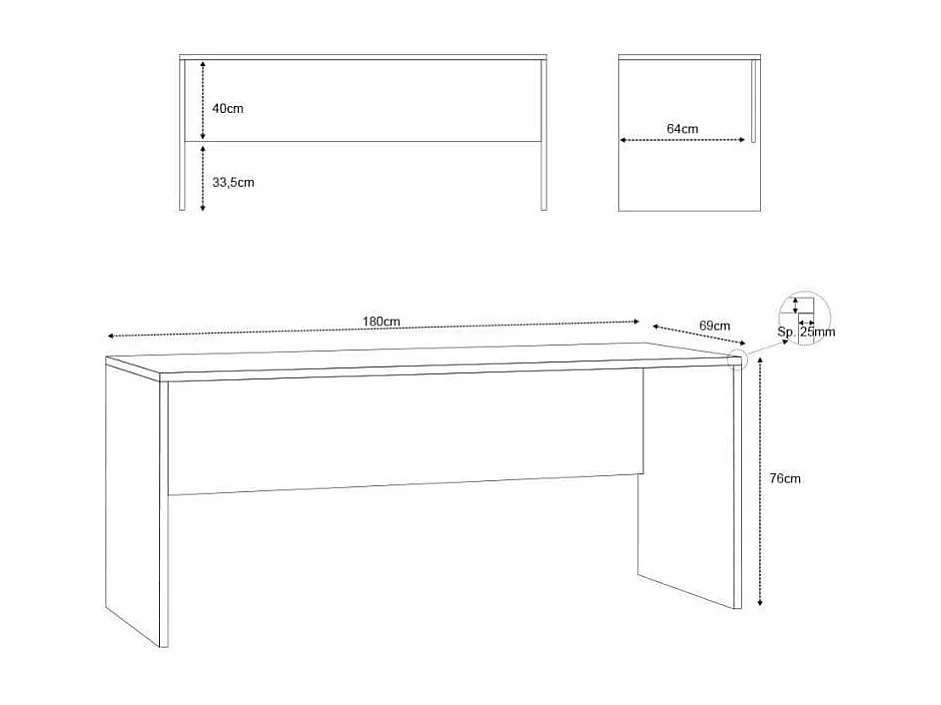 Bureau d'angle gauche 180x69 design moderne robuste PIORO