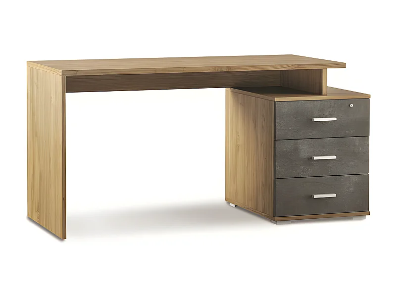 Scrivania 3 cassetti l154 in kit  in truciolare nobilitato color noce stelvio e ossido nero