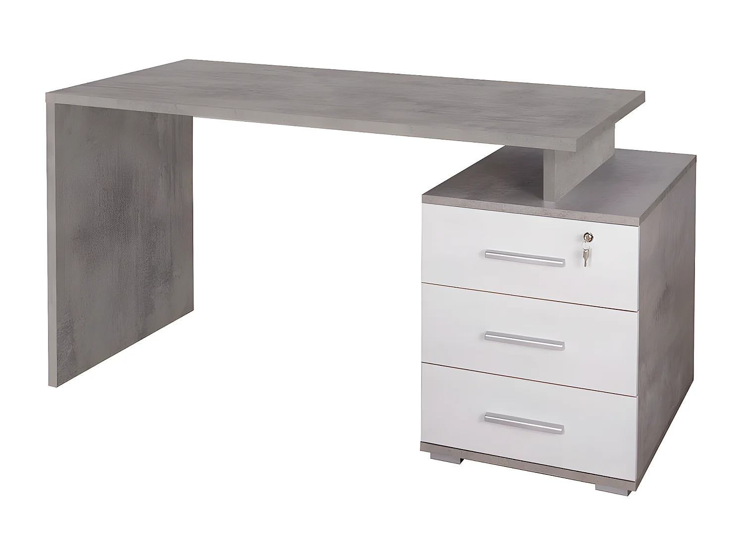 Scrivania 3 cassetti l154 in kit in truciolare nobilitato color cemento e ossido bianco