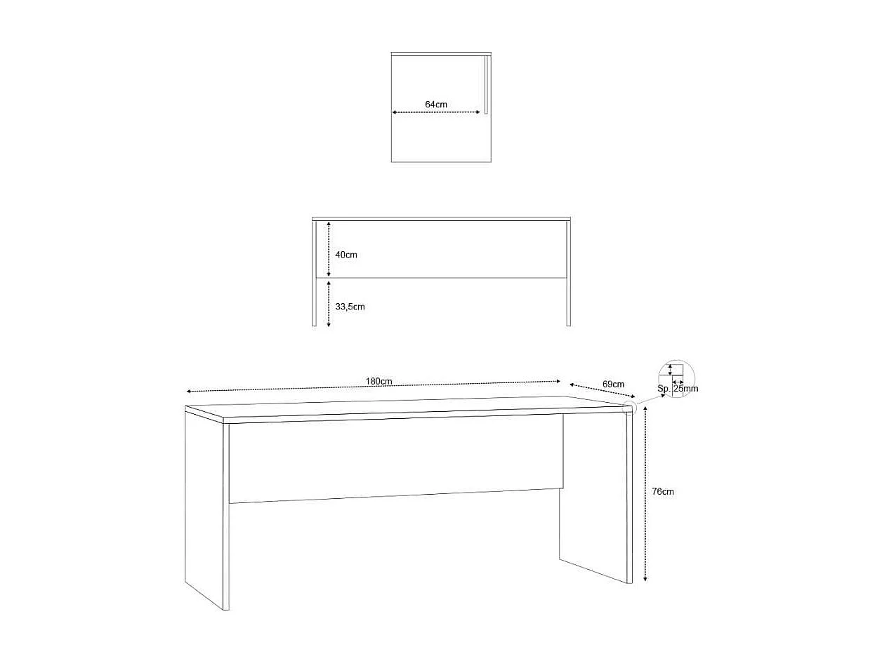 Scrivania l180 in kit in truciolare nobilitato color ossido bianco