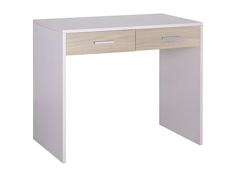 Scrivania 2 cassetti l90 in kit in truciolare nobilitato color bianco fiammato e olmo chiaro