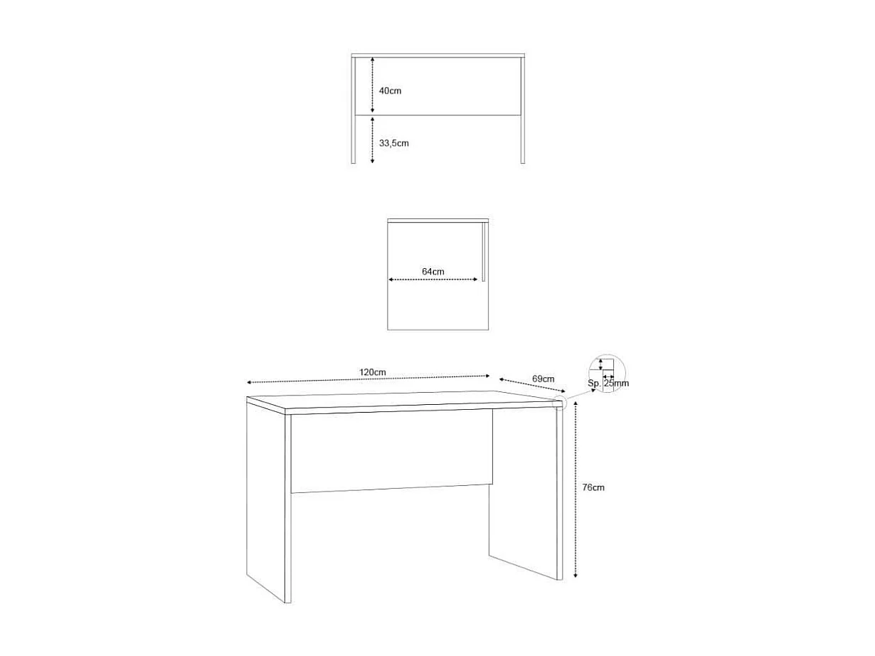 Escritorio de oficina de estudio de trabajo inteligente de diseño moderno Simply 120 - Gris