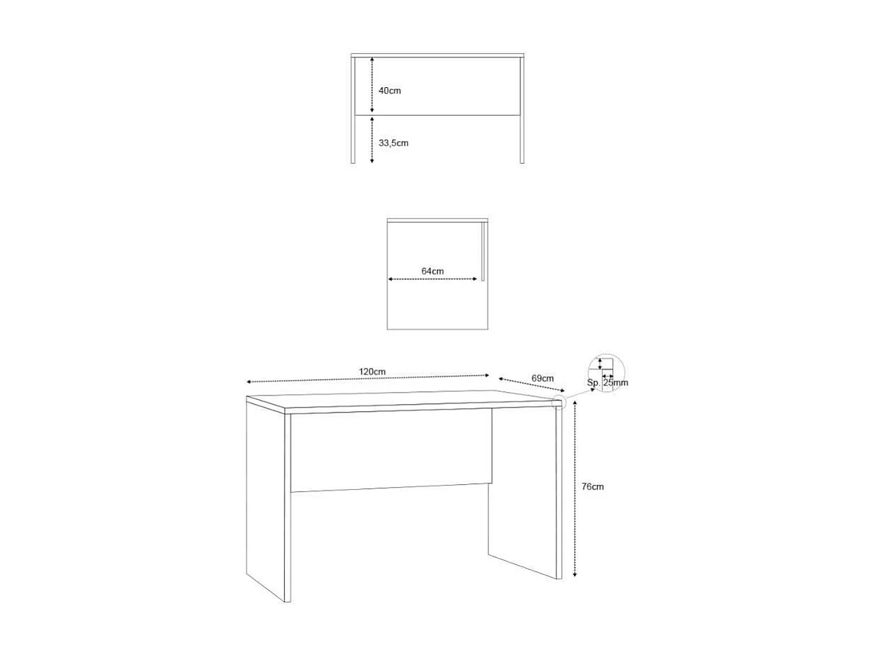 Escritorio de oficina de estudio de trabajo inteligente de diseño moderno Simply 120 - Gris