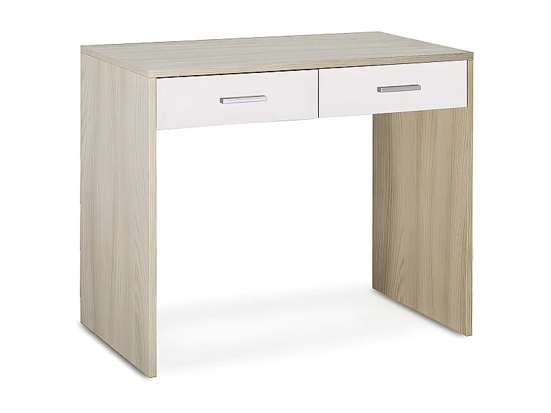 Scrivania 2 cassetti l90 in kit in truciolare nobilitato color olmo chiaro e bianco fiammato