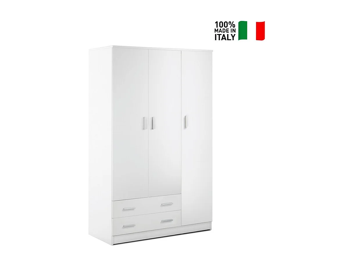 Armario ropero moderno dormitorio 3 puertas 2 cajones Mell - Blanco