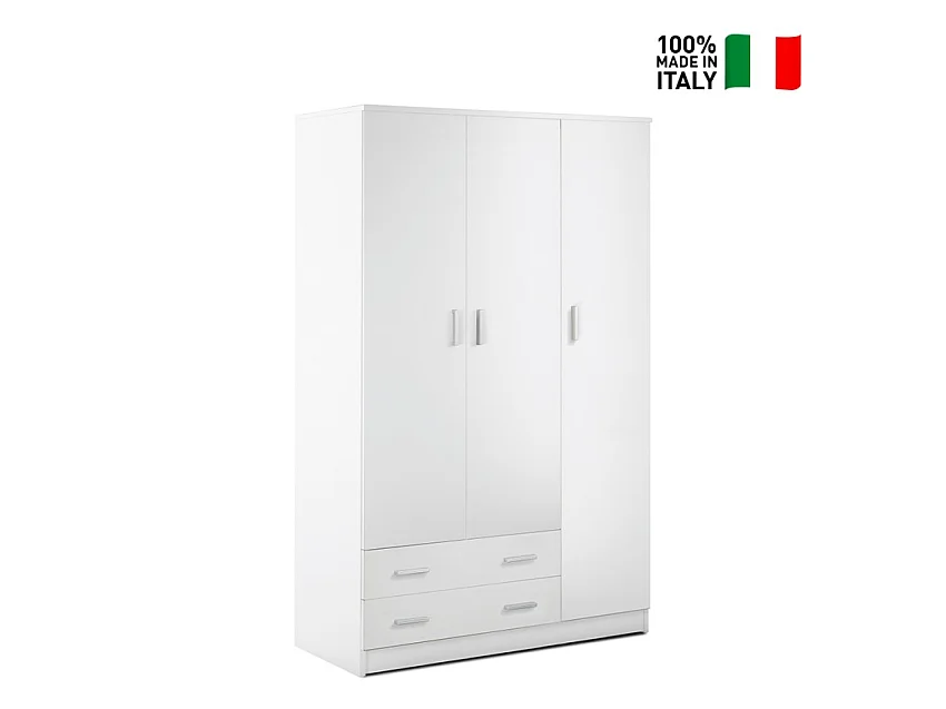 Armadio 3 ante 2 cassetti kit l115 p52 h182 in truciolare nobilitato color bianco liscio