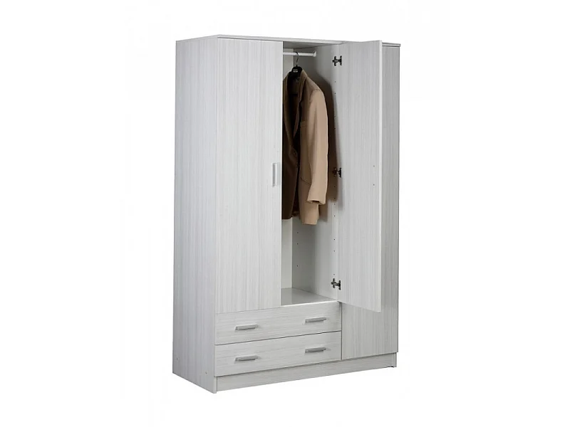 Armadio 3 ante 2 cassetti kit l115 p52 h182 in truciolare nobilitato color bianco liscio