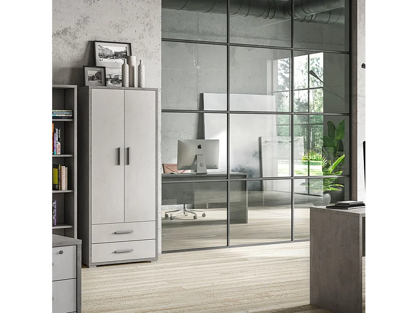 Mobile 2 ante 2 cassetti h182 l71 kit in truciolare nobilitato color ossido bianco