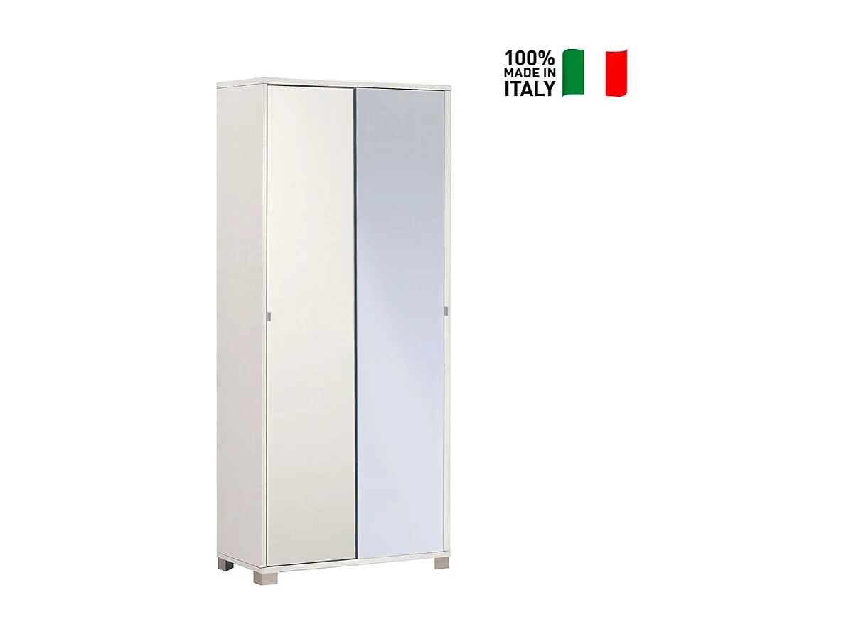 Armario de almacenamiento 2 puertas correderas de espejo 8 baldas Livo - Blanco