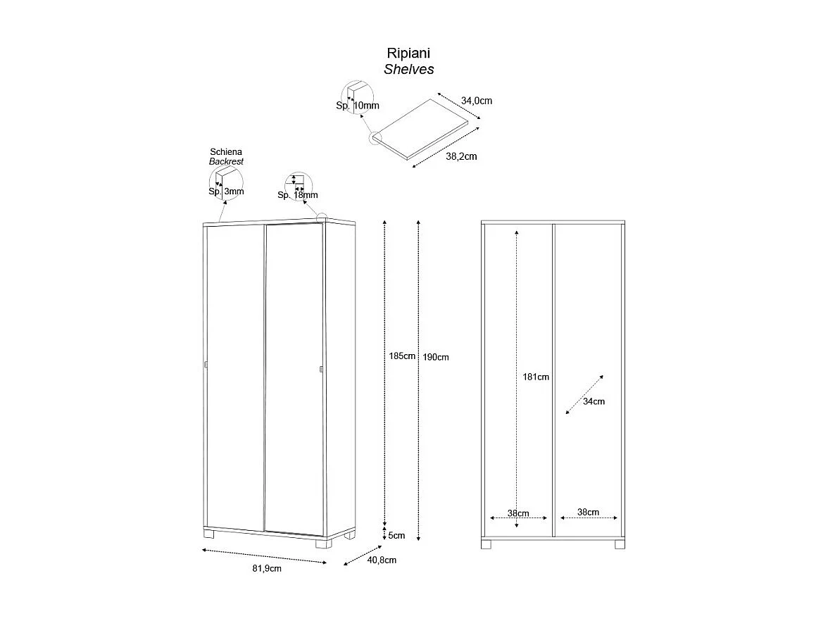 Armario Mueble multiusos 8 baldas 2 puertas correderas Paco - Gris