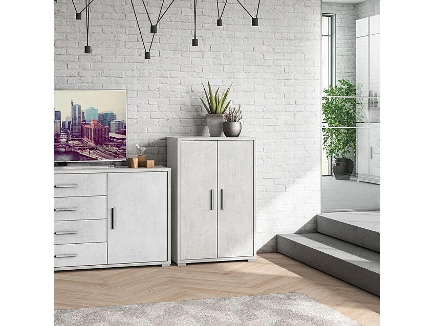 Moderner Mehrzweck-Wohnzimmerschrank Lesly, 2 Türen, 3 Fächer - Weiß
