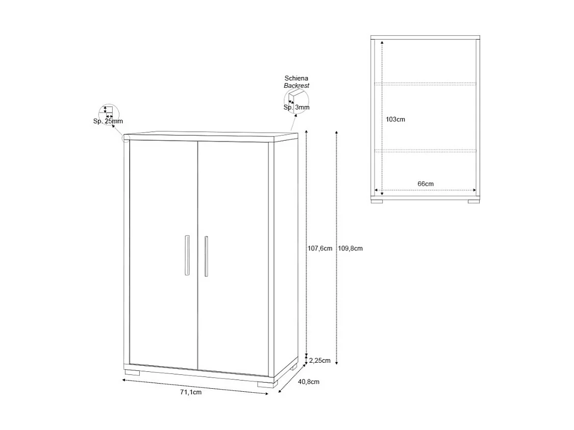 Moderner Mehrzweck-Wohnzimmerschrank Lesly, 2 Türen, 3 Fächer - Weiß