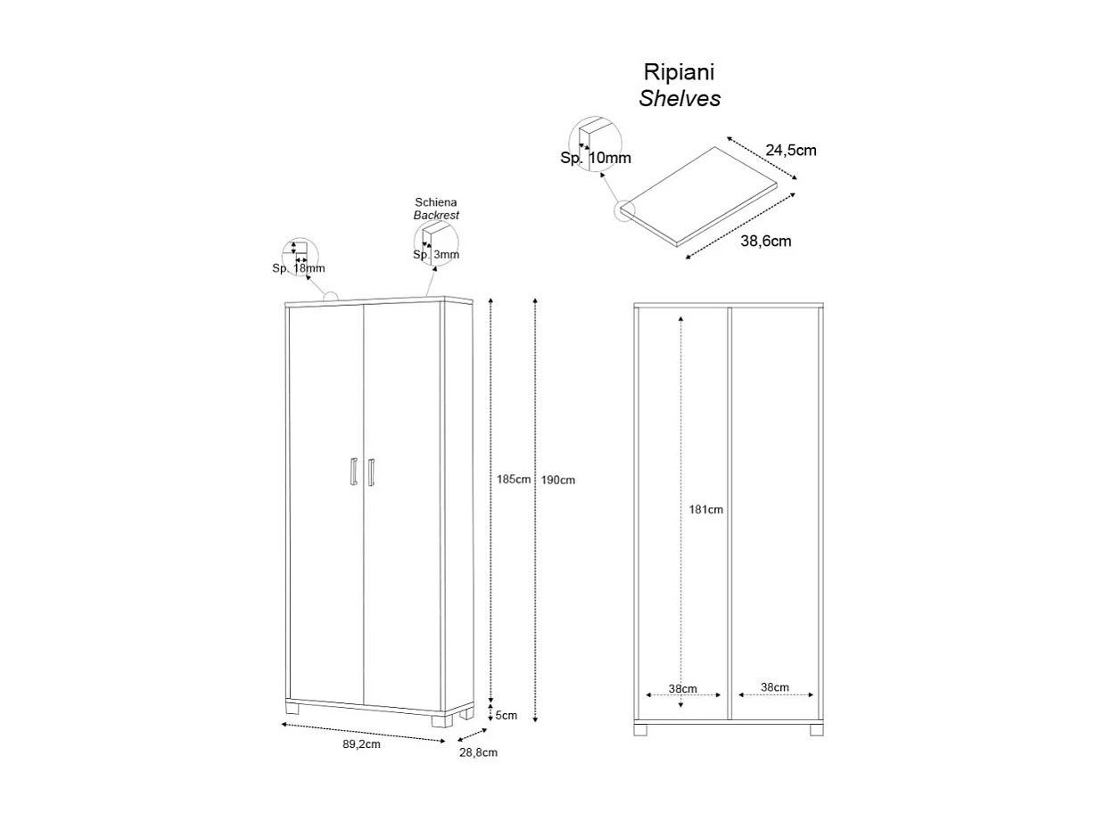 Mueble de almacenaje multiusos 2 puertas 8 baldas regulables Natte - Olmo