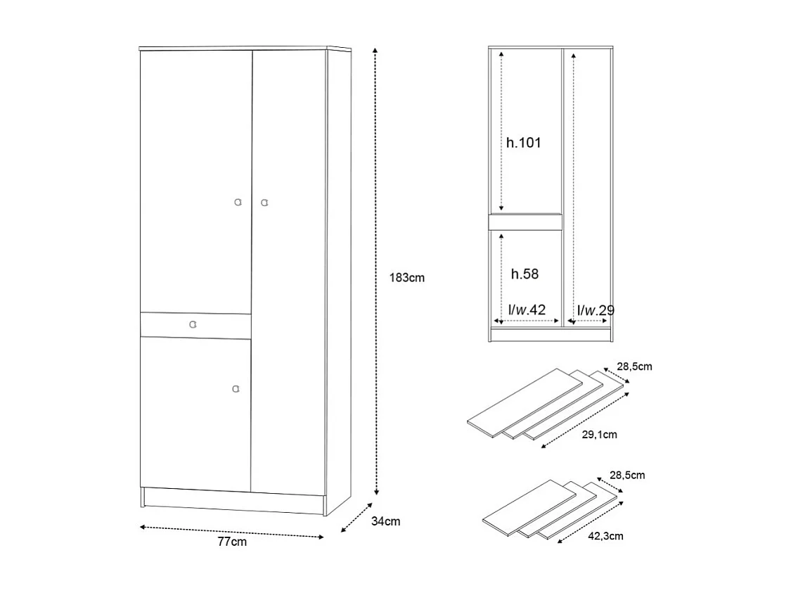 Armario multiusos 6 baldas cajón 3 puertas WIlton - Blanco