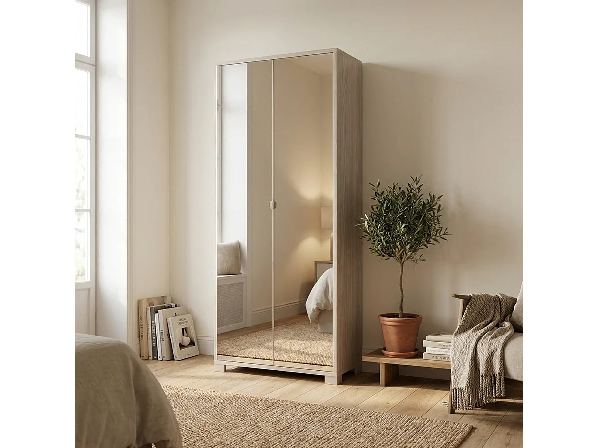 Multifunktionsschrank mit Spiegeltüren 2-türig 8 verstellbare Einlegeböden Arlan - Ulme