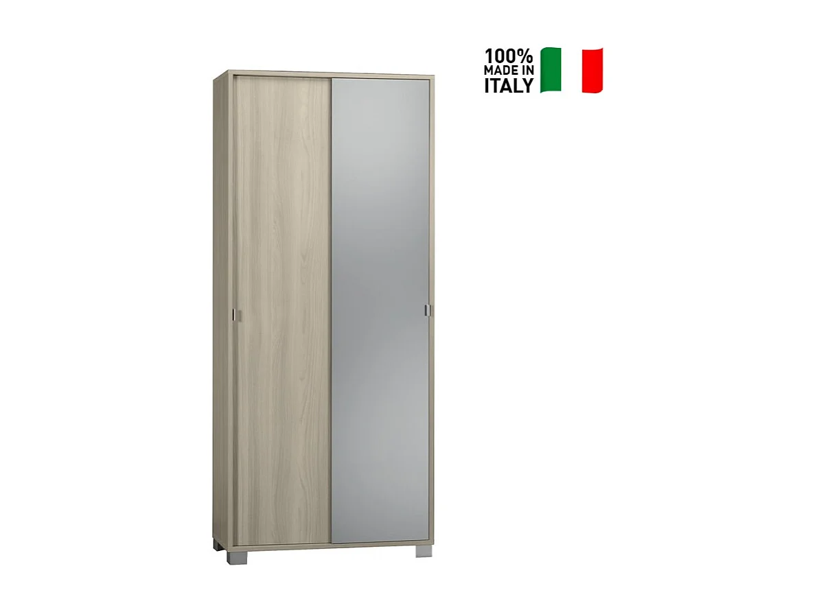 Armario de almacenamiento 2 puertas correderas de espejo 8 baldas Livo - Olmo