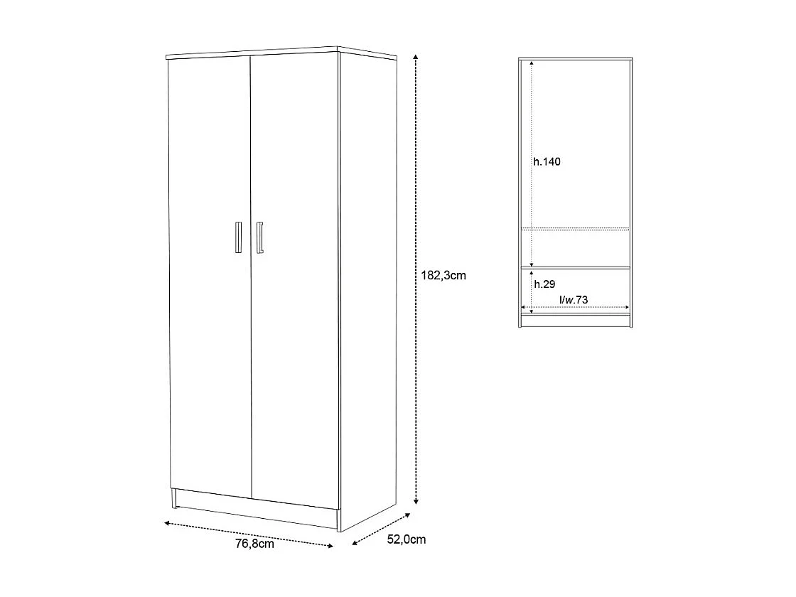 Armario ropero de 2 puertas de dormitorio moderno Even - Blanco