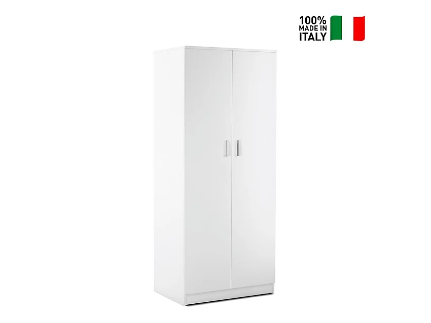 Armadio 2 ante kit l77 p52 h182 in truciolare nobilitato color bianco liscio