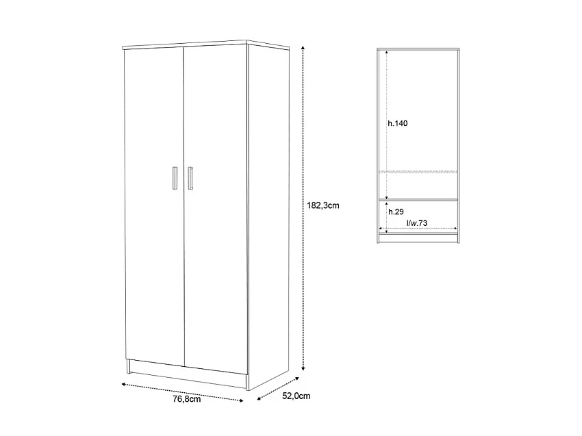 Armadio 2 ante kit l77 p52 h182 in truciolare nobilitato color bianco liscio