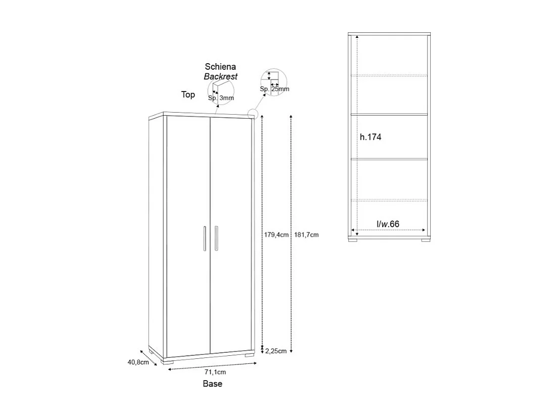 Mueble multiusos 2 puertas 5 compartimentos diseño moderno Arnes - Blanco