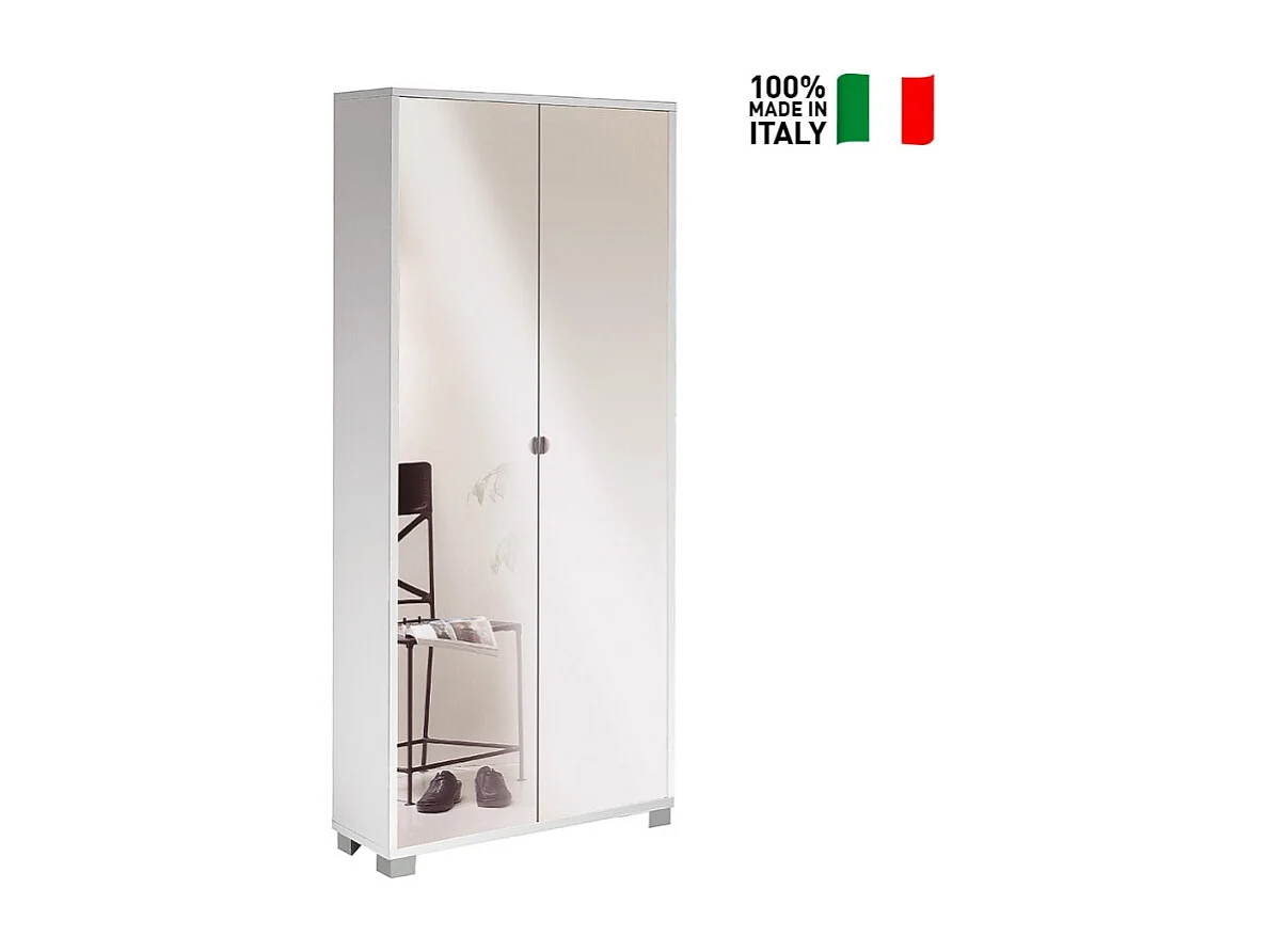 Mueble de almacenamiento multiusos 2 puertas de espejo 8 estantes ajustables Arlan - Blanco